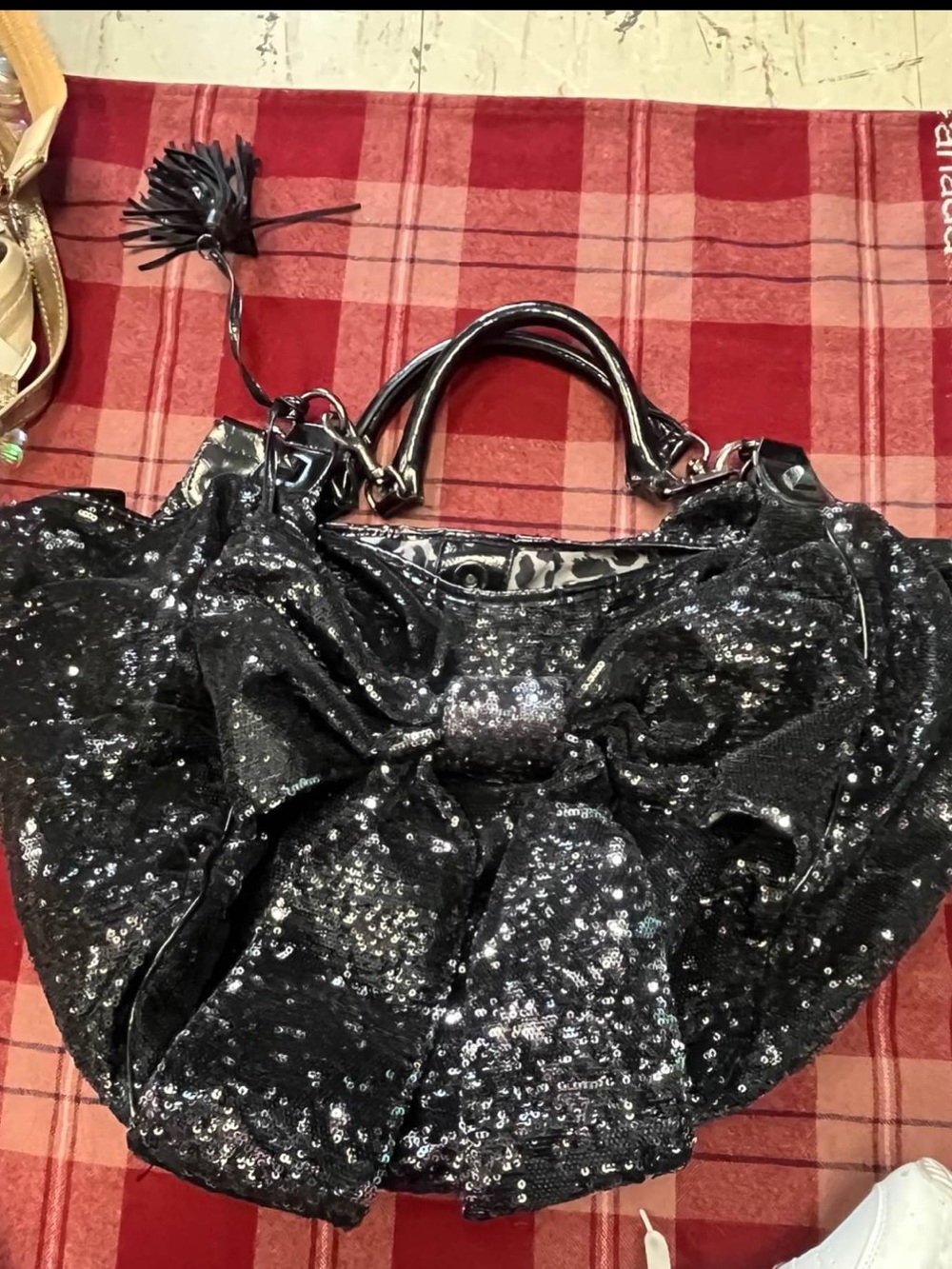 Black Sequin Bow Tote Bag - Women bags Johnson